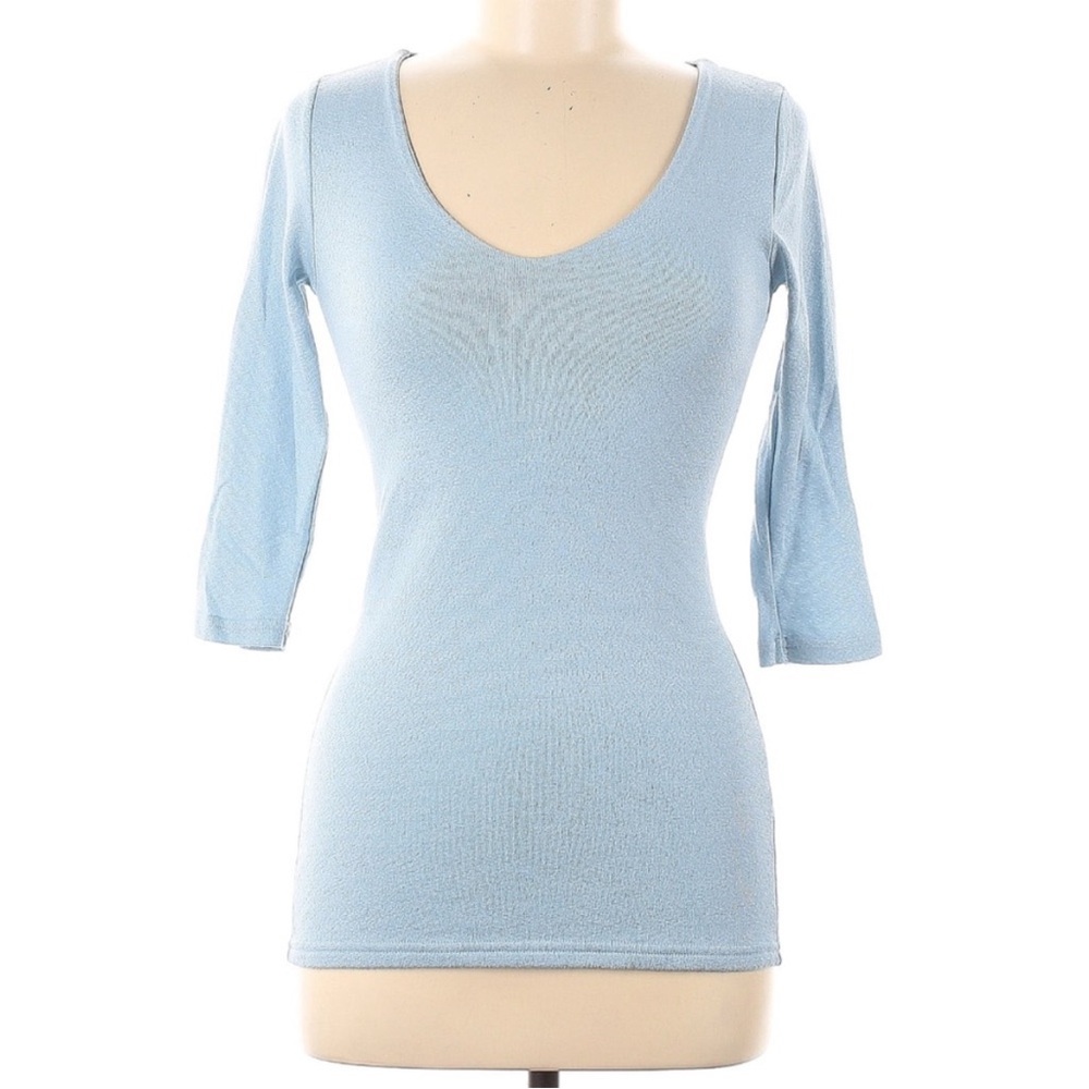 Michael Stars Light Blue V-Neck Sweater 3/4 Sleeve OS Normcore Classic Career